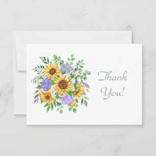 Elegant Pastel  Sunflower Bouquet Thank You Flat  Card