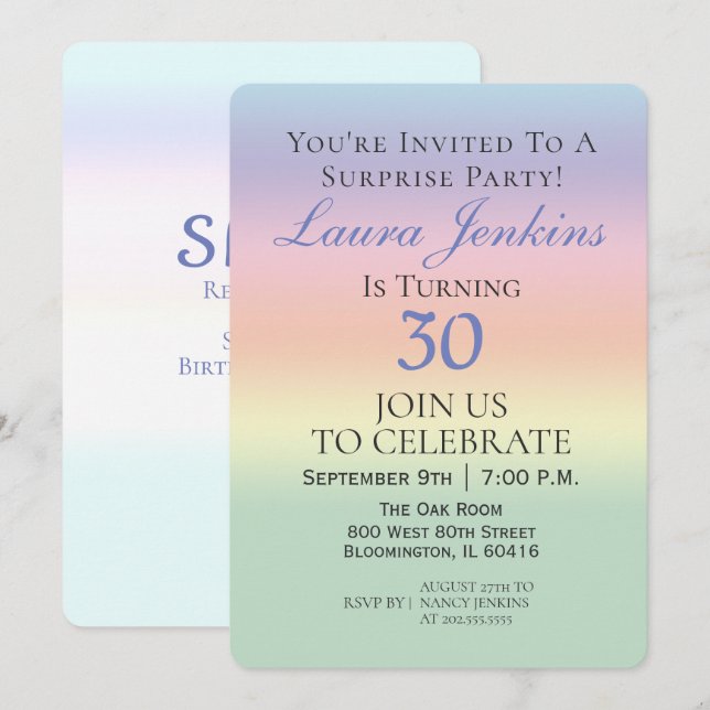 Elegant Pastel Surprise 30th Birthday Party Invitation (Front/Back)