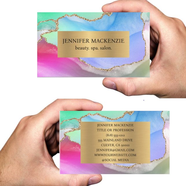Elegant Pastel Unicorn Gold Agate Luxury Business Card (Creator Uploaded)
