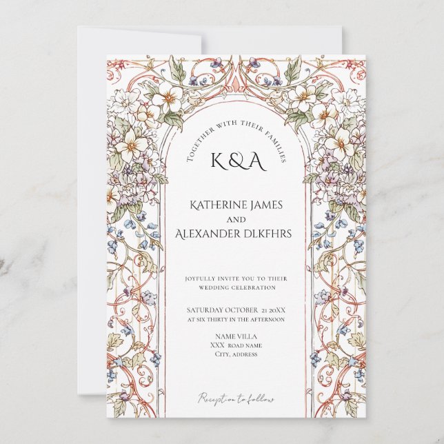 Elegant Pastel Vintage Floral Arch Wedding  Invitation (Front)