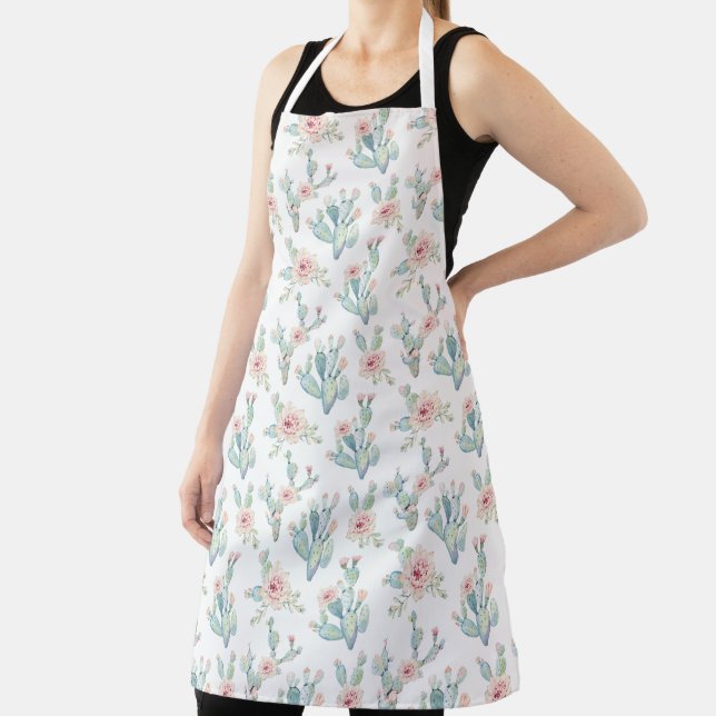 Elegant Pastel Watercolor Boho Cactus Succulent Apron (Insitu)