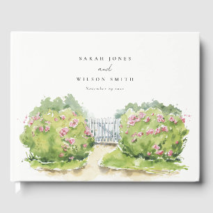 Elegant Pastel Watercolor Cottage Garden Wedding Guest Book