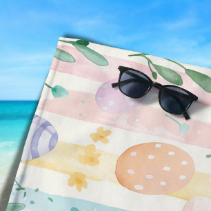 Elegant Pastel Watercolor Easter Stripes Eggs Beach Towel