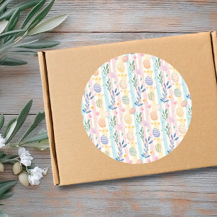 Elegant Pastel Watercolor Easter Stripes Eggs Classic Round Sticker