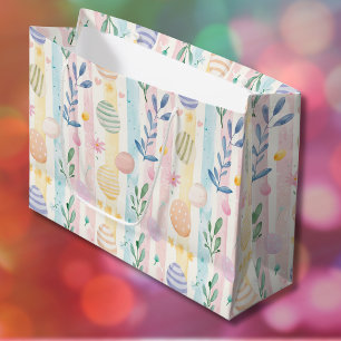 Elegant Pastel Watercolor Easter Stripes Eggs Large Gift Bag