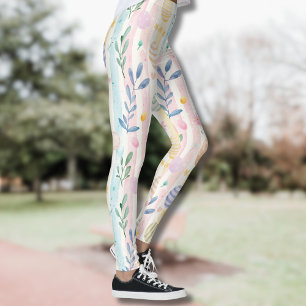 Elegant Pastel Watercolor Easter Stripes Eggs Leggings