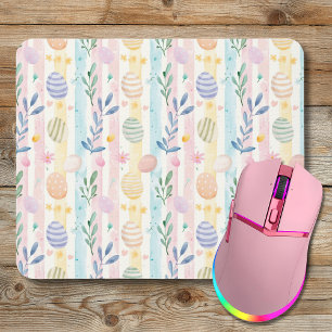 Elegant Pastel Watercolor Easter Stripes Eggs Mouse Mat