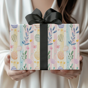 Elegant Pastel Watercolor Easter Stripes Eggs Wrapping Paper