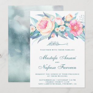 Elegant Pastel Watercolor Floral Islamic Wedding Invitation