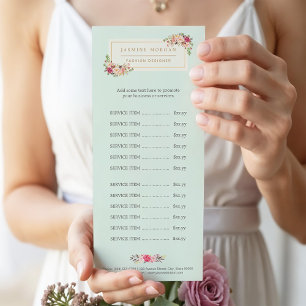 Elegant Pastel Watercolor Floral Menu Price List