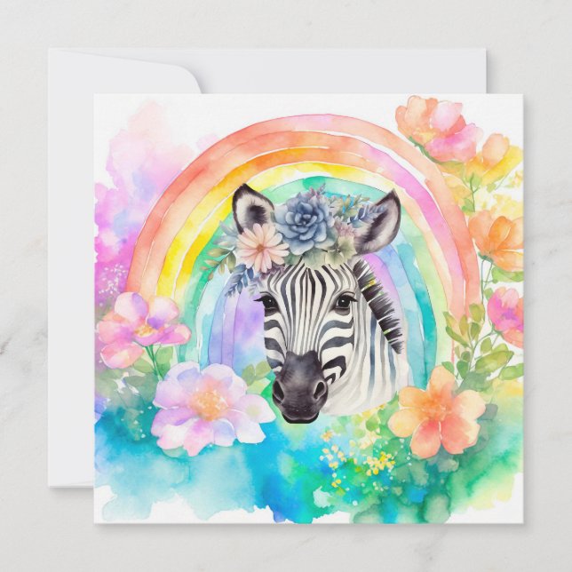 Elegant Pastel Watercolor Floral Zebra Thank You Card (Front)
