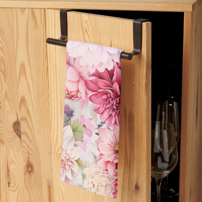 Elegant Pastel Watercolor Flowers Tea Towel (Thirds Fold)