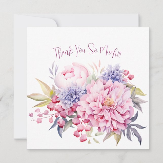 Elegant Pastel Watercolor Flowers Thank You Card (Front)