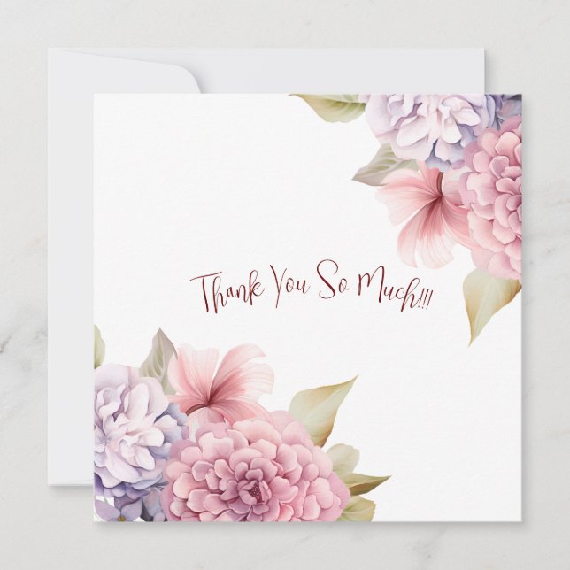Elegant Pastel Watercolor Flowers Thank You Card (Front)