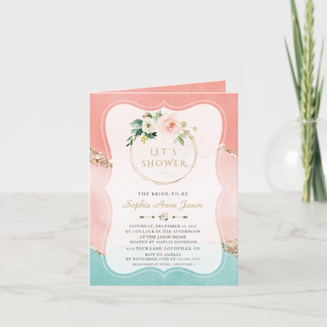 Elegant Pastel Watercolor Gold Foil Bridal Shower Invitation (Front)