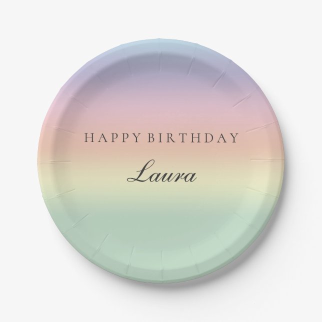 Elegant Pastel Watercolor Happy Birthday Party Paper Plate (Front)