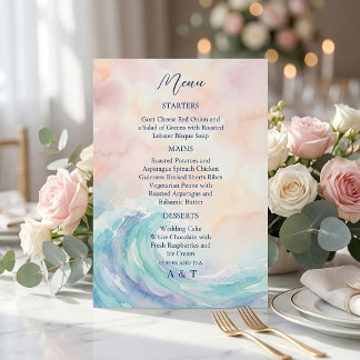 Elegant Pastel Watercolor Menu | Soft Blush & Aqua Invitation