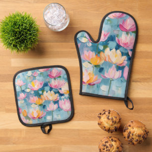 Elegant Pastel Watercolor Painted Flowers Oven Mitt & Pot Holder Set
