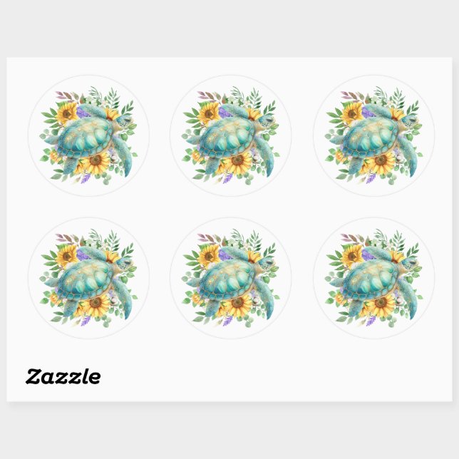 Elegant Pastel Watercolor Sea Turtle Classic Round Sticker (Sheet)