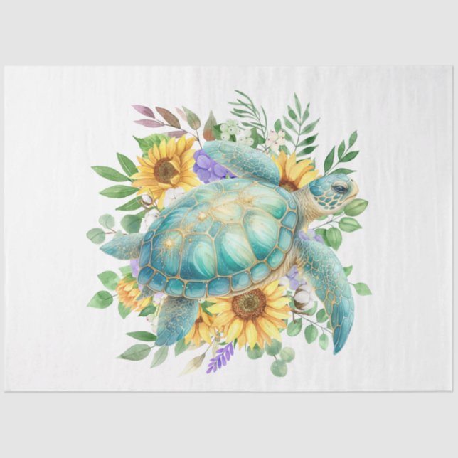 Elegant Pastel Watercolor Sea Turtle Decoupage Tissue Paper (Front)