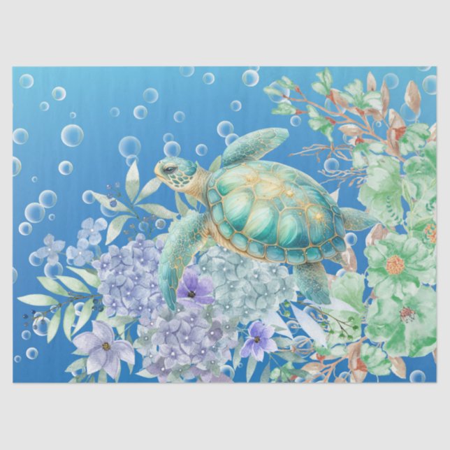 Elegant Pastel Watercolor Sea Turtle Decoupage Tissue Paper (Front)
