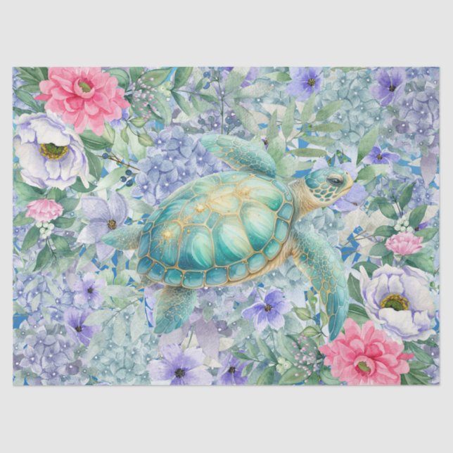 Elegant Pastel Watercolor Sea Turtle Decoupage Tissue Paper (Front)
