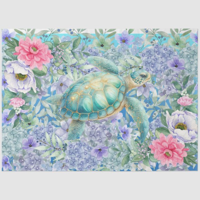 Elegant Pastel Watercolor Sea Turtle Decoupage Tissue Paper (Front)