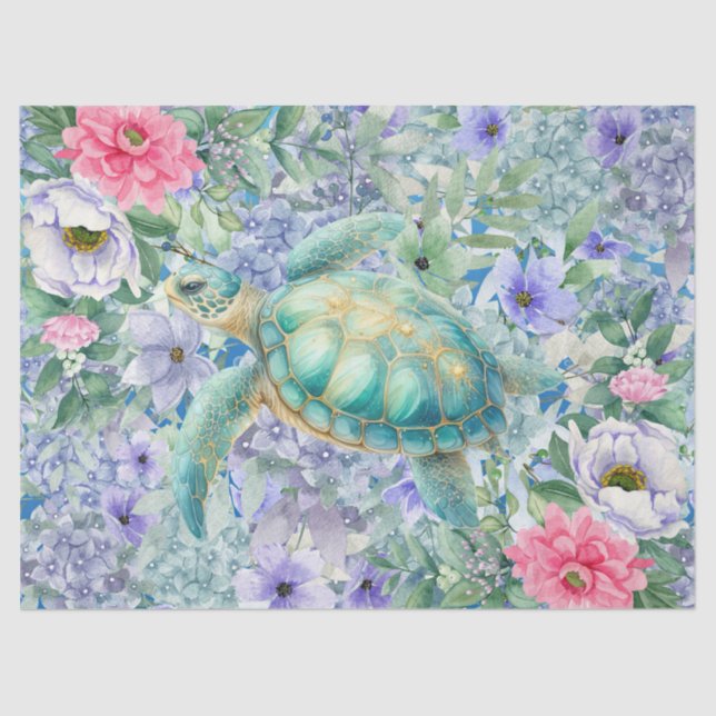 Elegant Pastel Watercolor Sea Turtle Decoupage Tissue Paper (Front)