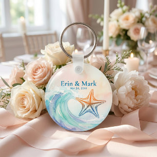 Elegant Pastel Watercolor   Soft Blush & Aqua Key Ring