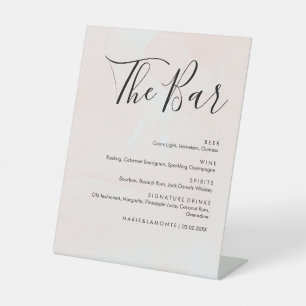 Elegant Pastel Wedding Drinks Bar Menu Pedestal Sign