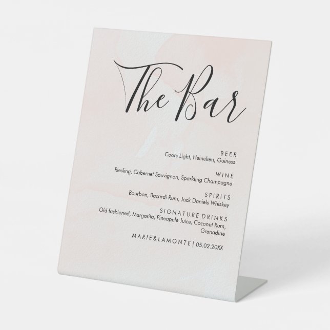 Elegant Pastel Wedding Drinks Bar Menu Pedestal Sign (Front)