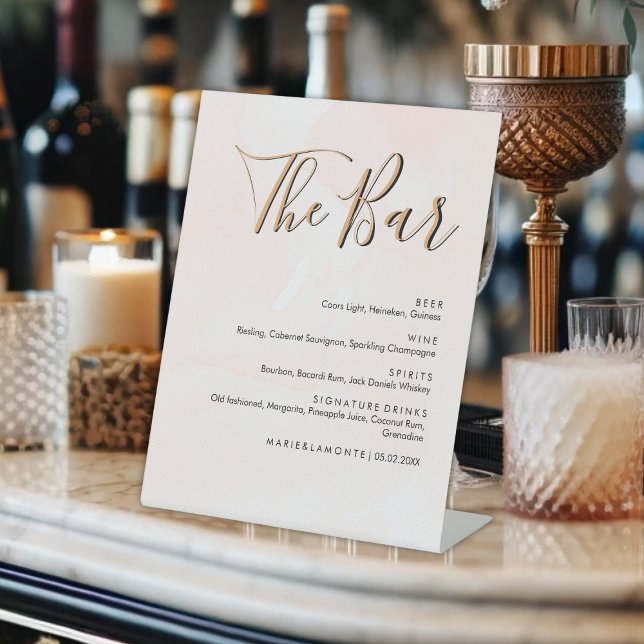Elegant Pastel Wedding Drinks Bar Menu Pedestal Sign (Creator Uploaded)