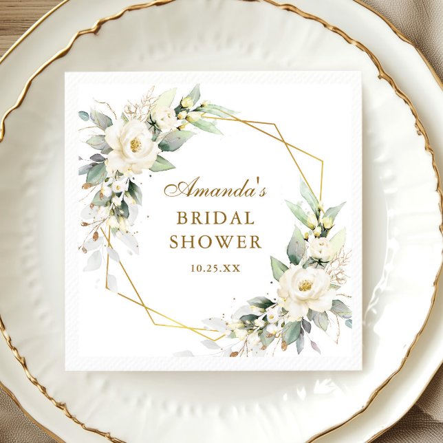 Elegant Pastel White Rose Eucalyptus Bridal Shower Napkin (Creator Uploaded)