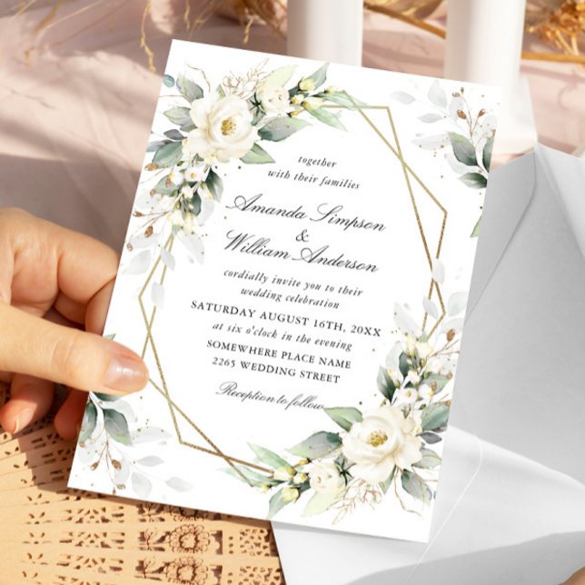 Elegant Pastel White Roses Eucalyptus Wedding Invitation (Creator Uploaded)