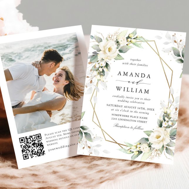 Elegant Pastel White Roses Eucalyptus Wedding Invitation (Creator Uploaded)