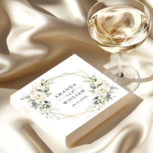 Elegant Pastel White Roses Eucalyptus Wedding Napkin