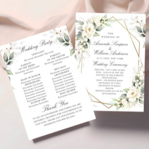 Elegant Pastel White Roses Eucalyptus Wedding Programme