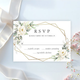 Elegant Pastel White Roses Eucalyptus Wedding RSVP Card