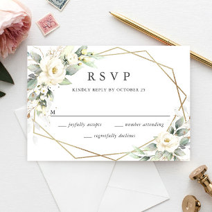 Elegant Pastel White Roses Eucalyptus Wedding RSVP Card