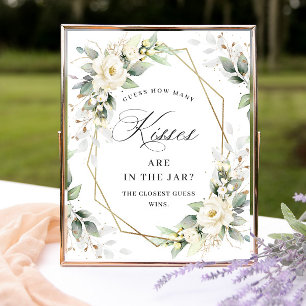 Elegant Pastel White Roses How Many Kisses Poster