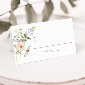 Elegant Pastel Wildflower Delicate Floral Wedding Place Card