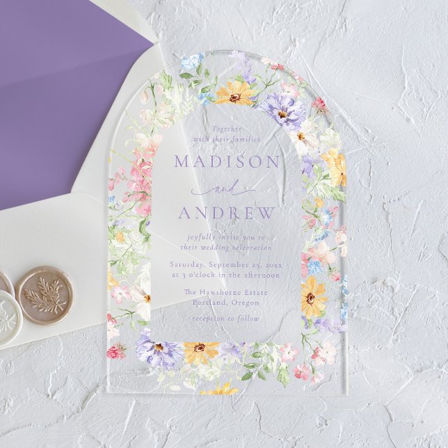 Elegant Pastel Wildflower Garden Arch Wedding Acrylic Invitations (Creator Uploaded)