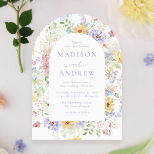 Elegant Pastel Wildflower Garden Arch Wedding Invitation