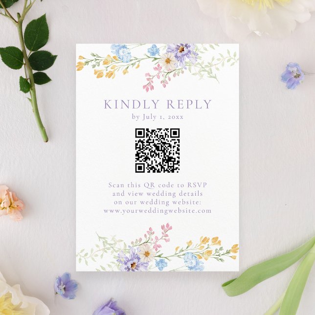 Elegant Pastel Wildflower Garden QR Code Wedding RSVP Card (Creator Uploaded)