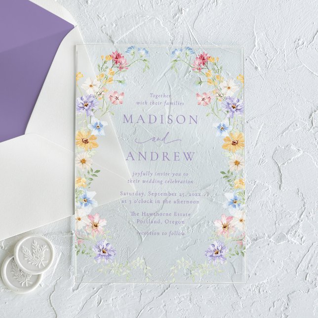 Elegant Pastel Wildflower Garden Wedding Acrylic Invitations (Creator Uploaded)