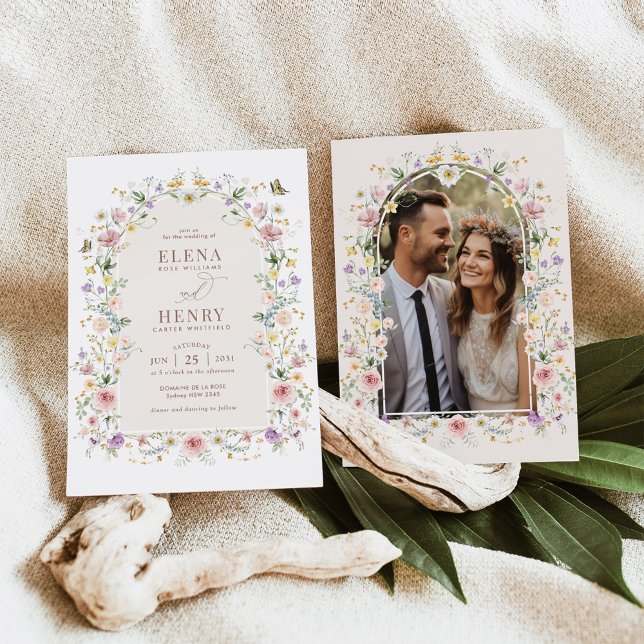 Elegant Pastel Wildflower Garden Wedding Photo Invitation (Creator Uploaded)