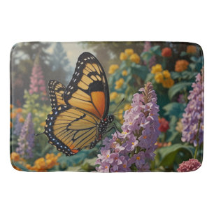 Elegant pastel wildflower garden with butterfly bath mat