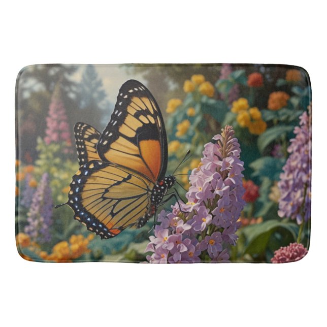 Elegant pastel wildflower garden with butterfly bath mat (Front)