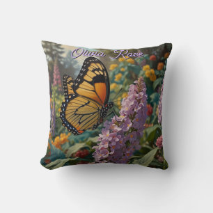 Elegant pastel wildflower garden with butterfly cushion