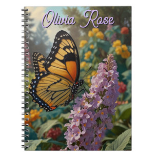 Elegant pastel wildflower garden with butterfly notebook